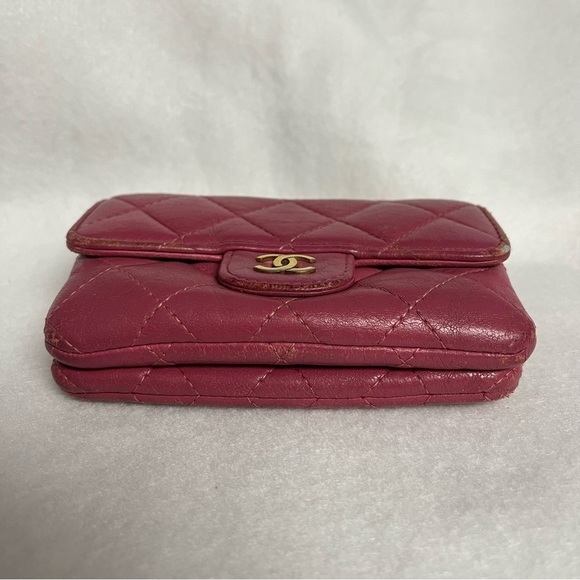 CHANEL Pink Flap Lambskin Leather Snap Card Holder Double Pocket Zip GHW - Picture 4 of 16
